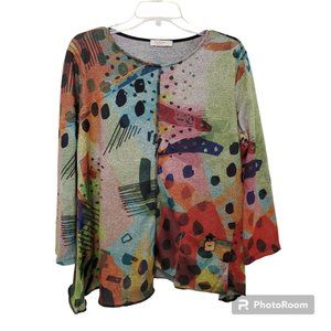 Jess & Jane Pop Art Multicolor Colorblock Pocket Asymmetrical Hem Tunic Sz L USA